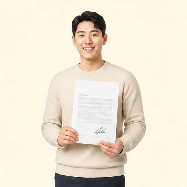 펠리세이드 신차 장기렌트카 서면 견적서를 들고 있는 고객